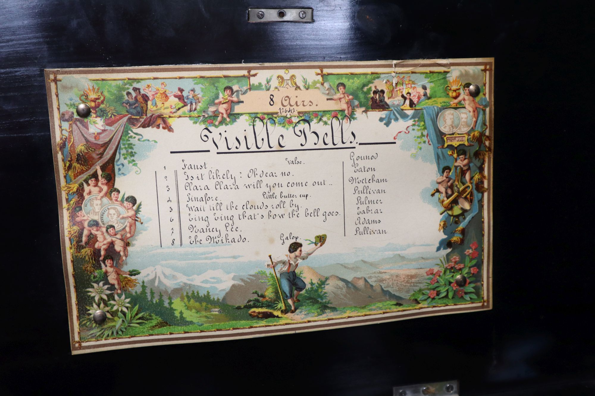 A late 19th century Swiss eight air music box, cylinder length 15.5cm, case length 41.5cm